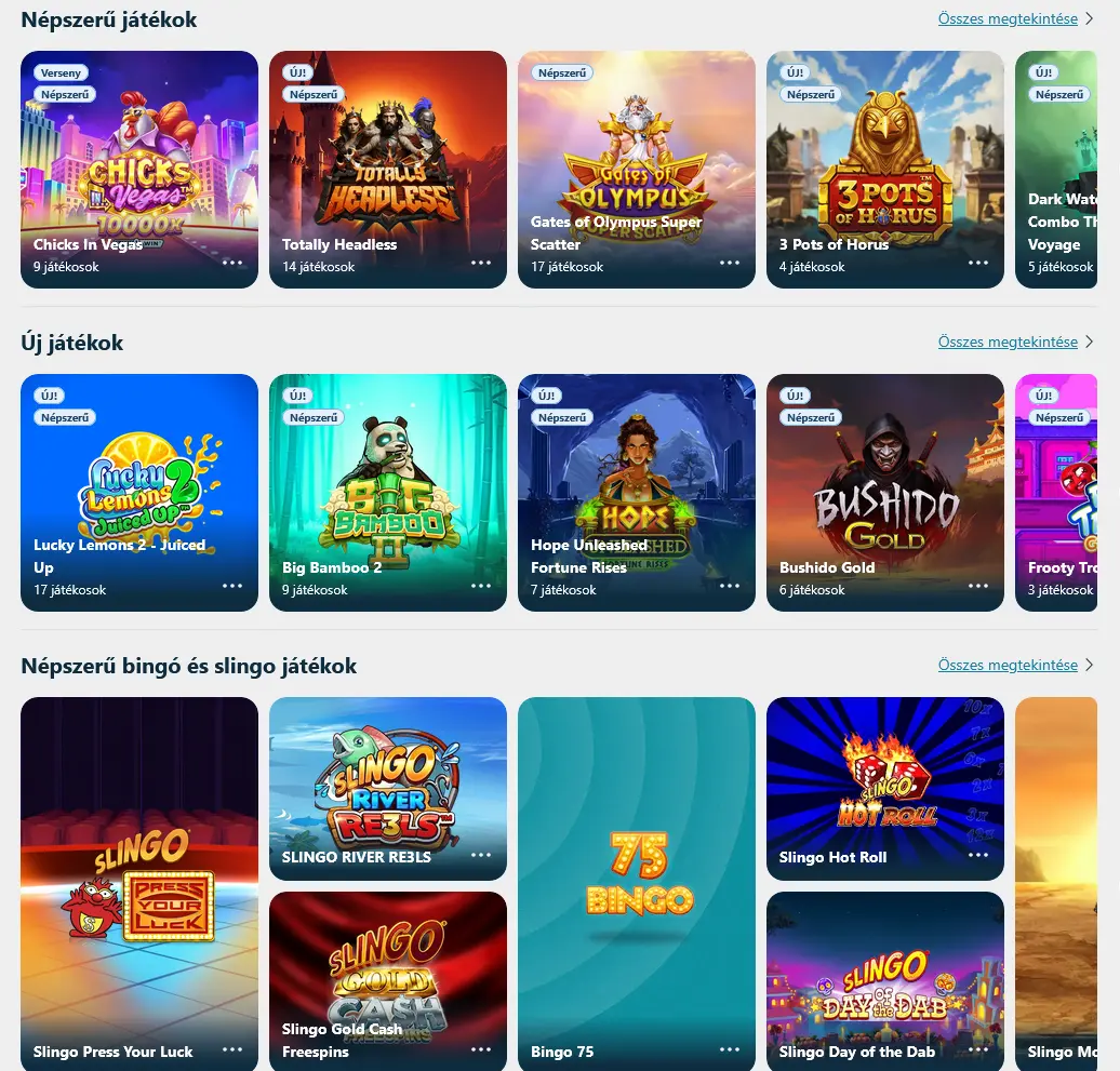 A BoaBet betting platform nyerőgép oldala különböző slot kategóriákkal és játékcímekkel